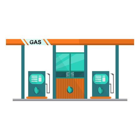 Modern gas station on flat design vector illustration. pump isolated on white backgroundのイラスト素材