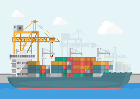 Warehouse and shipping port logistic on a flat style. vector illustration transportation and deliveryのイラスト素材