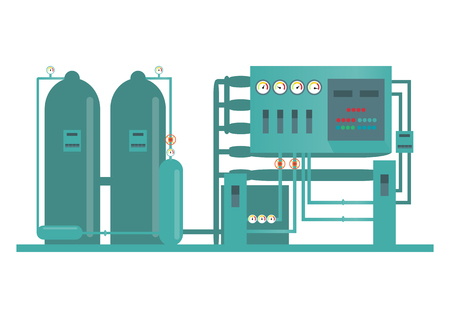 Industrial factory machine and manufacture process technology  in flat style. vector illustrationのイラスト素材