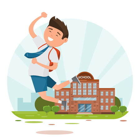 Happy students when back to school. education concept. vector illustration cartoon characterのイラスト素材