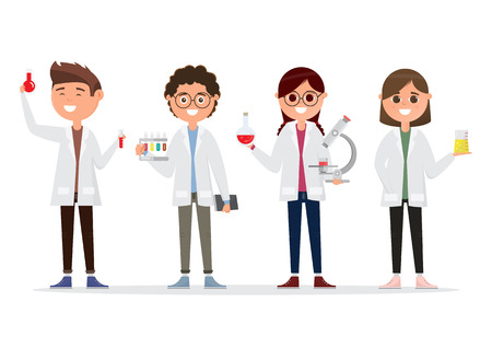 children in different characters. school research in chemistry. back to school, education concept. vector illustration cartoon characterのイラスト素材