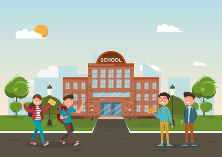 students in different character at school. education concept. vector illustration cartoon characterのイラスト素材
