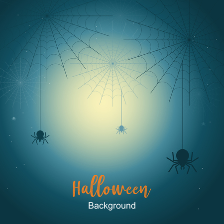 Halloween night background with spider web under the moonlight. Vector illustration.のイラスト素材