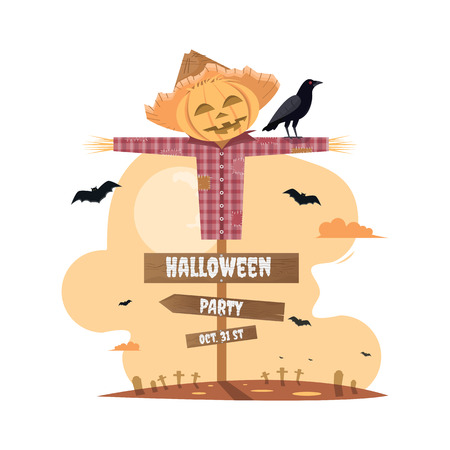halloween party with scarecrow cartoon. Vector illustrationのイラスト素材