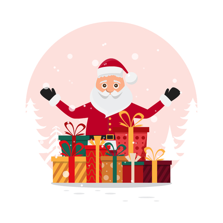 cute santa claus characters in different emotions. Funny cartoon for christmas day and new year. vector illustrationのイラスト素材