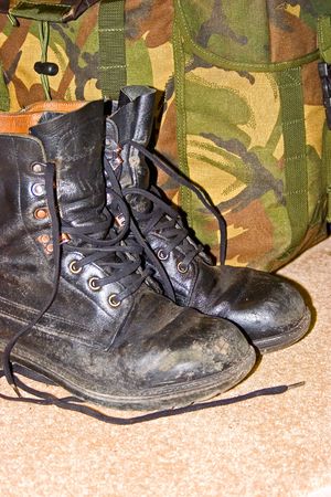 A pair of military bootsの写真素材