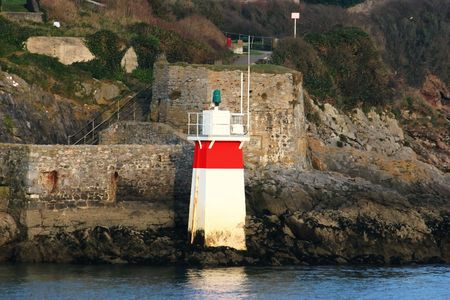 Devils Point safety marker, Plymouth, Devon, Englandの写真素材