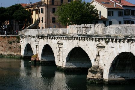Roman Bridge in Rimini, Italyの写真素材