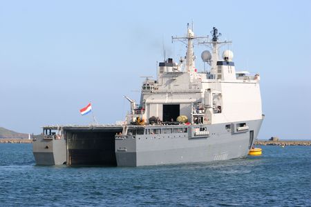 A Dutch landing Platform Dock in Plymouth Sound, Englandの写真素材