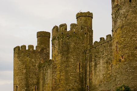 The walls of the ruined castle in Conwy. Wales の写真素材