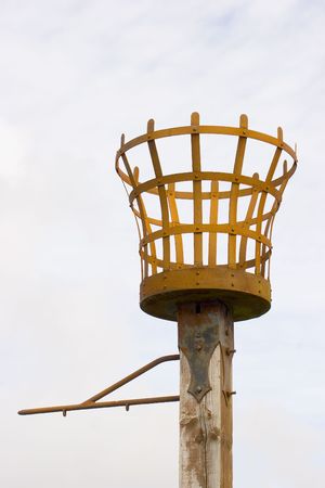 An English medieval wrought iron basket for setting fire beacons to warn of danger or celebration.の写真素材