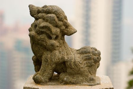 A chinese statue of a lion in Hong Kongの写真素材