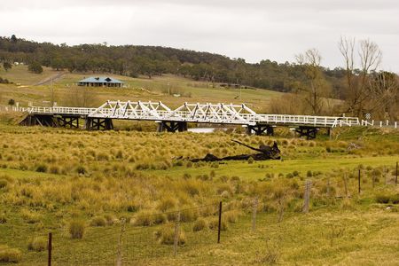 A box girder bridge spans a creek in the Australian outbackの写真素材