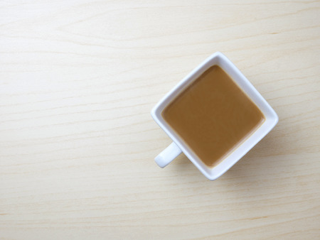 hot coffee  top view on wood tableの写真素材