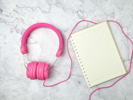 Notebook on marble texture background.の写真素材