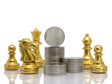 Silver coin with chess isolated,Business conceptの写真素材