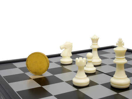 Golden coin with chess isolated,Business conceptの写真素材