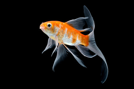 Goldfish isolated on black background. Comet Goldfishの写真素材