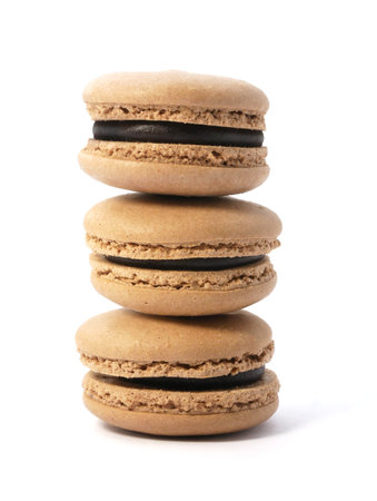 Pile of macaron cookies isolated on white backgroundの写真素材