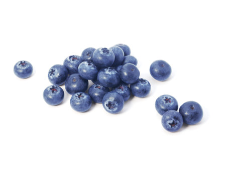 Pile of blueberries isolated on white backgroundの写真素材