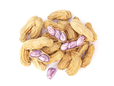 Boiled peanuts isolated on white background. Pile of peanuts