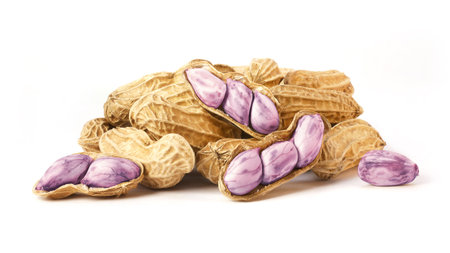 Boiled peanuts isolated on white background. Pile of peanutsの写真素材