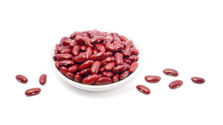 Red kidney beans in bowl isolated on white backgroundの写真素材