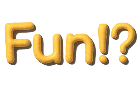 Yellow clay letters spell 'Fun' isolated  on white background. clay texture. 3d renderingの写真素材