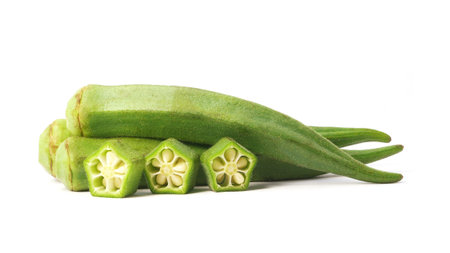 Fresh okra isolated on white backgroundの写真素材