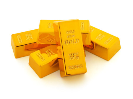 Shiny gold bar isolated on white background. Finance money bank currency saving economy concept