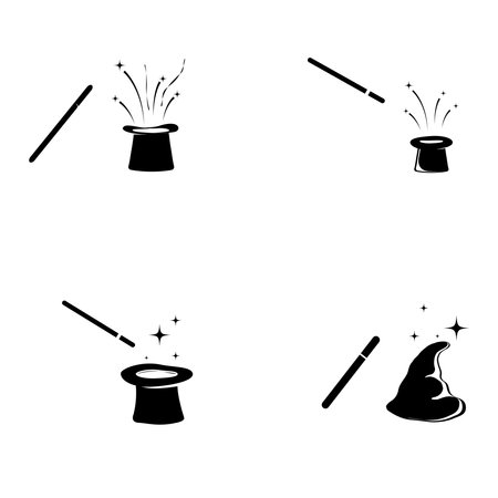 magic wand and magic hat logo illustration designのイラスト素材