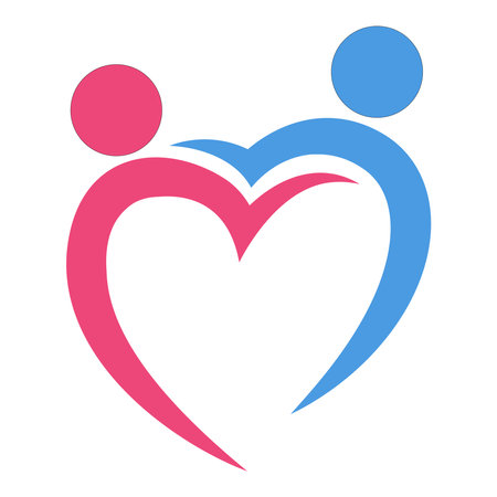 Two pictograms of people holding hands forming a heart symbolのイラスト素材