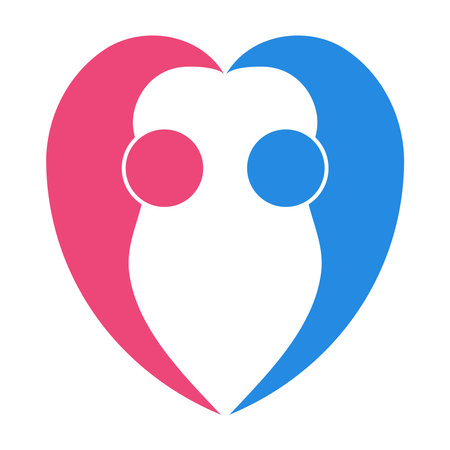 Two pictograms of people holding hands forming a heart symbolのイラスト素材