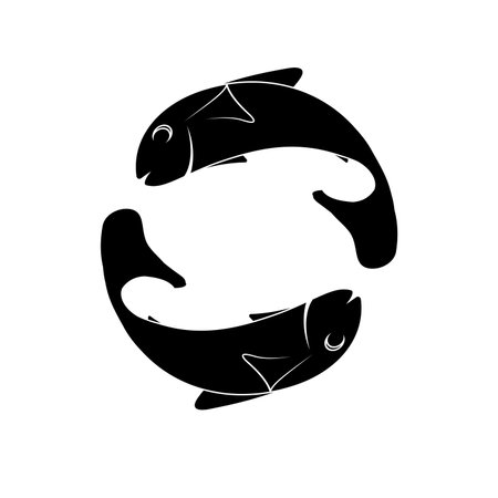 Pisces zodiac icon symbol with image of two rotating fish vector illustration designのイラスト素材
