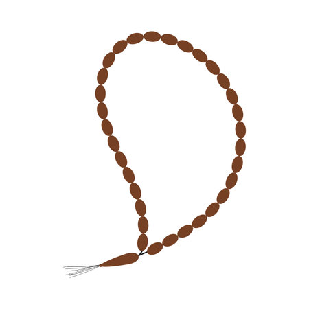 A brown string with beads on it. The beads are in a line and the string is tied to a knotのイラスト素材