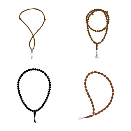 A brown string with beads on it. The beads are in a line and the string is tied to a knotのイラスト素材