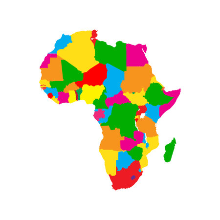 Africa map icon with borders between countries in different colors vector illustration designのイラスト素材
