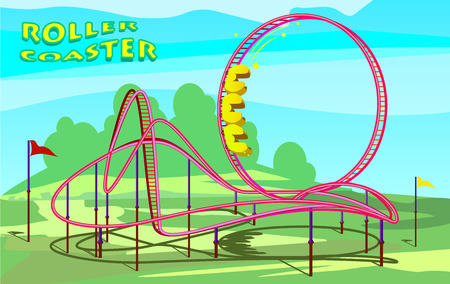 Roller coaster in amusement park illustrationのイラスト素材