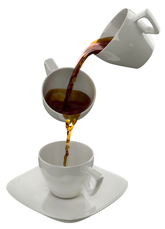 cup of coffee splash isolated on white backgroundの写真素材