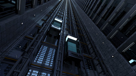 3d rendering. An open Elevator shaft