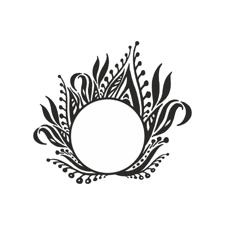 Monochrome round floral frameのイラスト素材