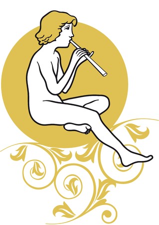 young man playing the fluteのイラスト素材