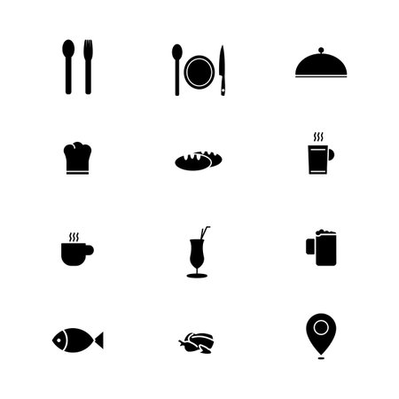 12 restaurant icon set glyph style for your web design, logo, UI. illustrationのイラスト素材