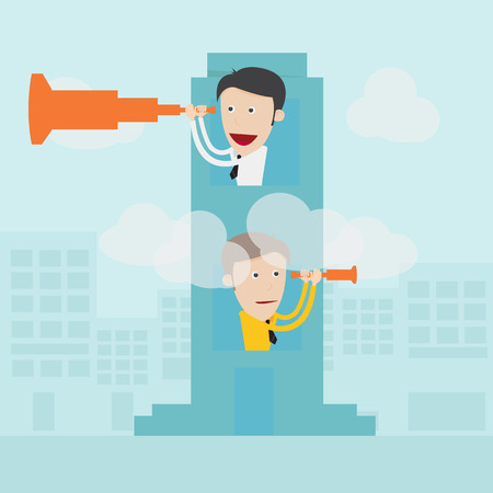 Businessman with binoculars spying on competitors のイラスト素材