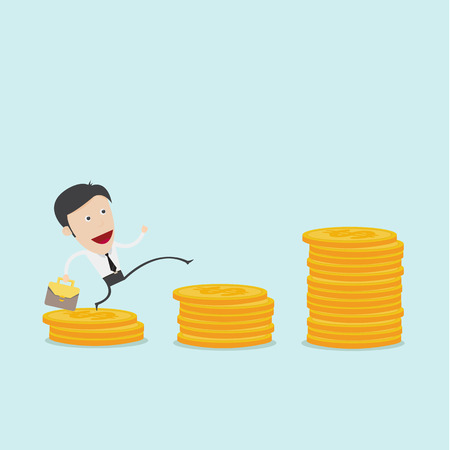 Businessman jump over coin stack のイラスト素材