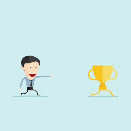 Vector illustration of cartoon with trophy flat design のイラスト素材