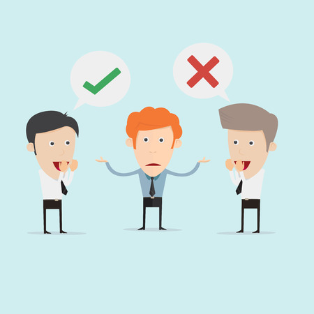 Business MAN trying to make a decision between Yes or No choiceのイラスト素材