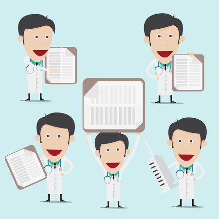 Doctor wearing a medical suit holding clipboard のイラスト素材
