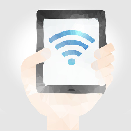 Vector illustration of hand with smartphone in polygon designのイラスト素材