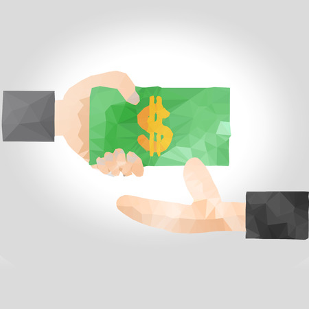 Hand handing over money to another hand のイラスト素材